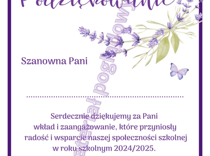 Podziękowanie dla rodziców na koniec roku szkolnego 2024/2025