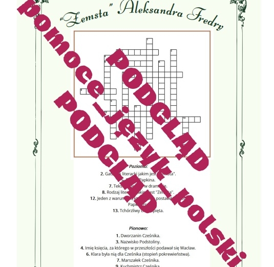 Krzyżówka "Zemsta" Aleksander Fredro