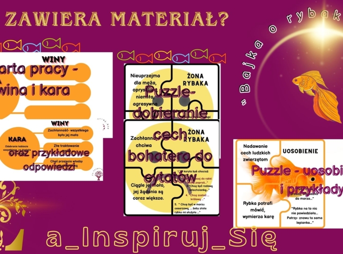 Baśnie: "Kopciuszek", "Bajka o rybaku i rybce", "Królowa pszczół", cechy baśni - karty pracy, scenariusz lekcji, zadania