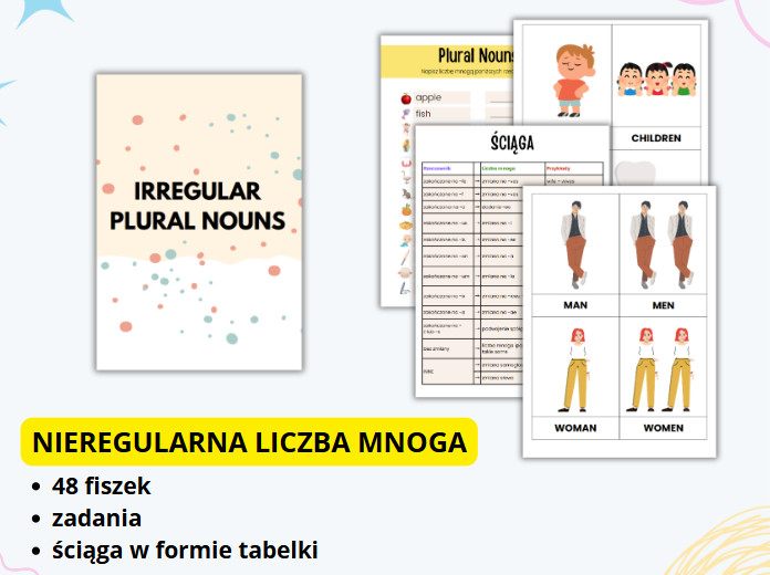 NIEREGULARNA LICZBA MNOGA, ANGIELSKI, FISZKI, DLA KAŻDEGO