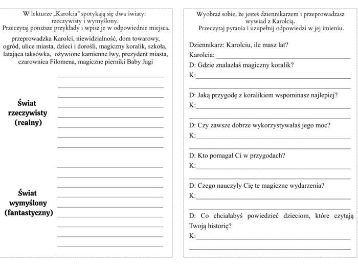 Karolcia - karty pracy