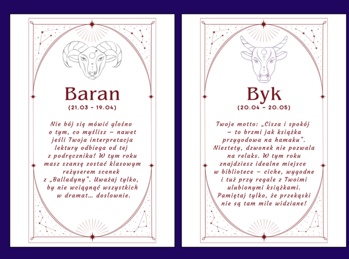 Gazetka  „HOROSKOP CZYTELNICZY" - biblioteka - język polski - świetlica