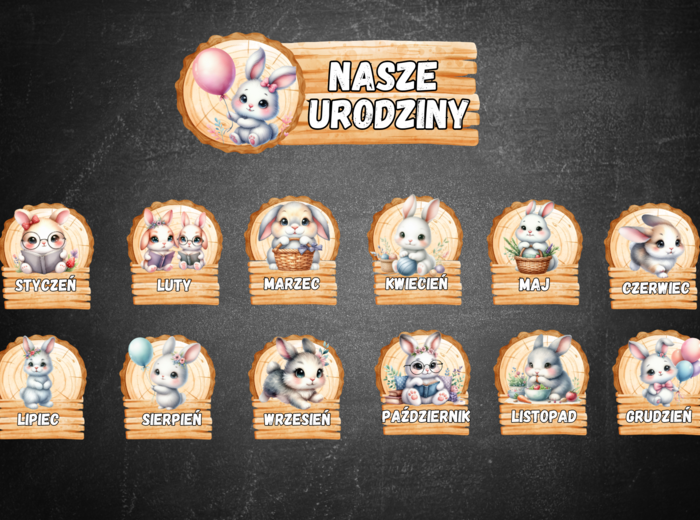 ZESTAW URODZINY ZAJĄCZKI KRÓLICZKI KALENDARZ URODZIN