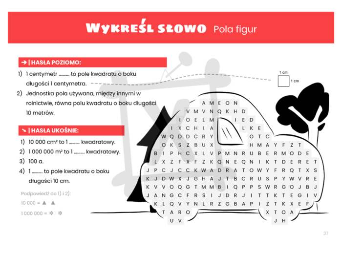 Matematyczna wykreślanka dla klasy czwartej. Pola figur.