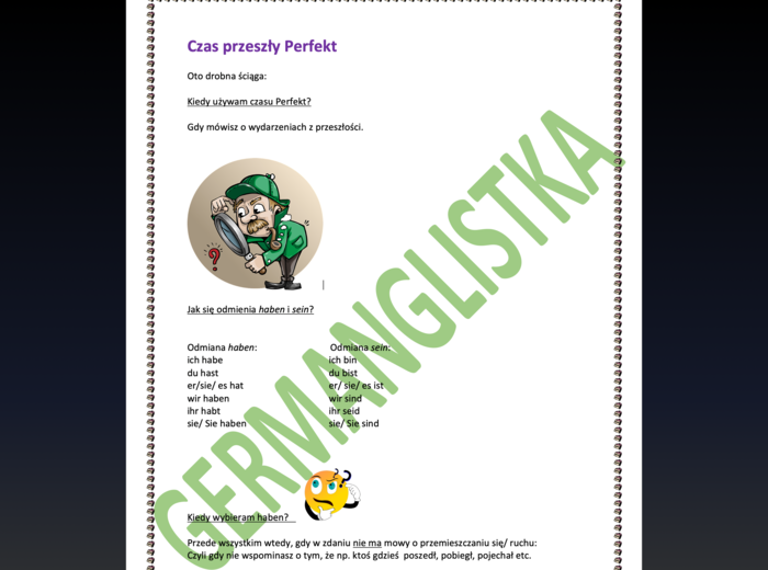 Czas przeszły Perfekt - bardzo proste objaśnienie z ćwiczeniami i kluczem- J. niemiecki