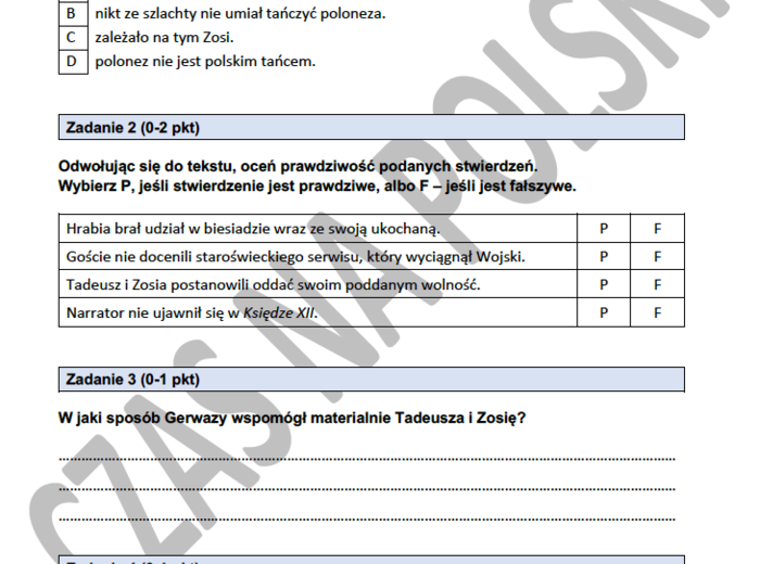Test – „Pan Tadeusz”, Księga XII