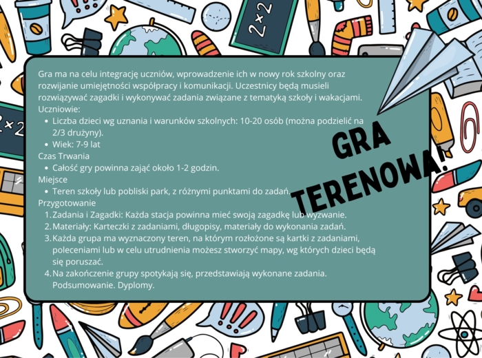 Gra terenowa " Żegnajcie wakacje, witaj szkoło"