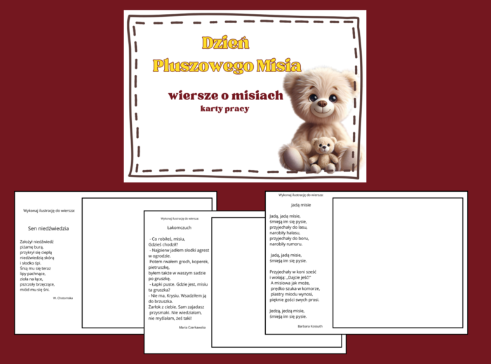 DZIEŃ PLUSZOWEGO MISIA – WIERSZE – karta pracy – biblioteka – świetlica