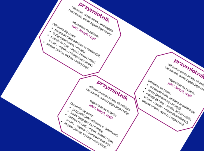 PRZYMIOTNIK – części mowy – wklejka – wklejki – egzamin – powtórzenie