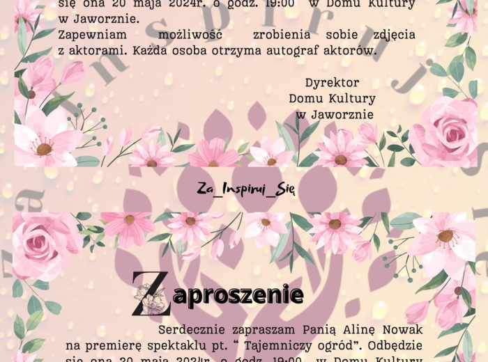 Zaproszenie kl. IV-VI- karty pracy, scenariusz