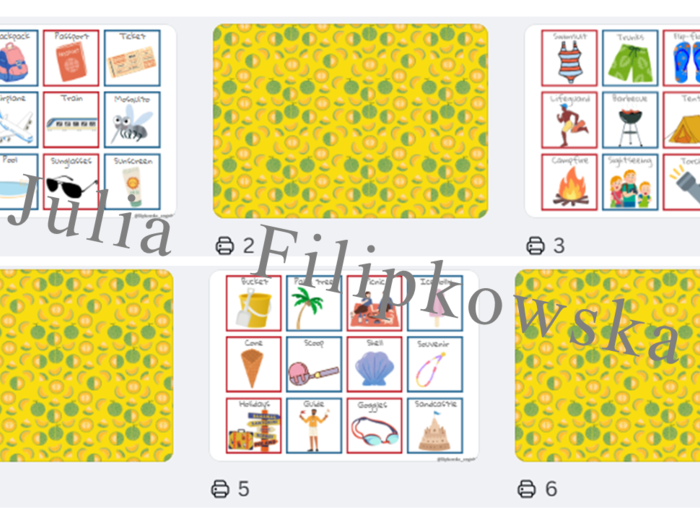 Summer holidays / Lato / Wakacje / Memory/ Gra/ Gra językowa/ Karty obrazkowe/ Zabawa/ Dzieci/ Warm-up/ Rozgrzewka/ Słownictwo/ SP 1-3/ SP 4-6/ SP 4-8/ SP 8