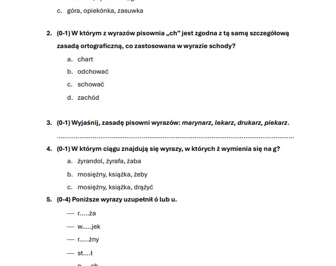 Krótki test z ortografii