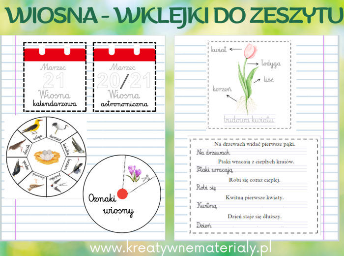 Wklejki do zeszytu - wiosna