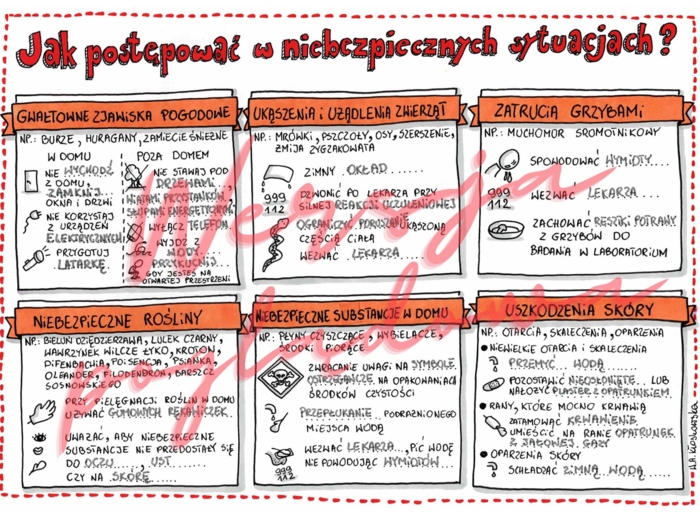 Jak postępować w sytuacjach niebezpiecznych? – przyroda kl. 4 -wypełniona karta pracy