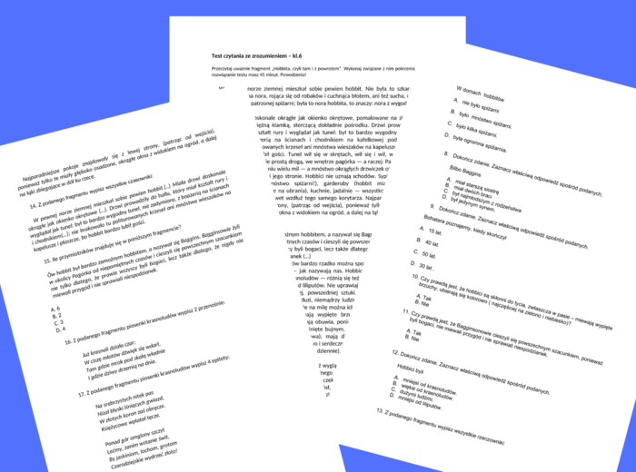 "Hobbit, czyli tam i z powrotem" – Klasa 6 - czytanie ze zrozumieniem + odpowiedzi
