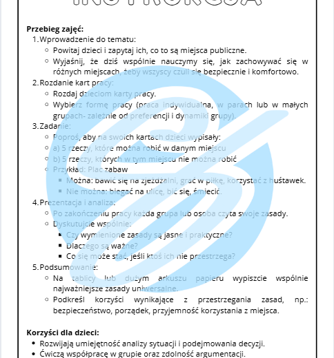 Zasady zachowania w miejscach publicznych – materiały do zajęć TUS dla dzieci