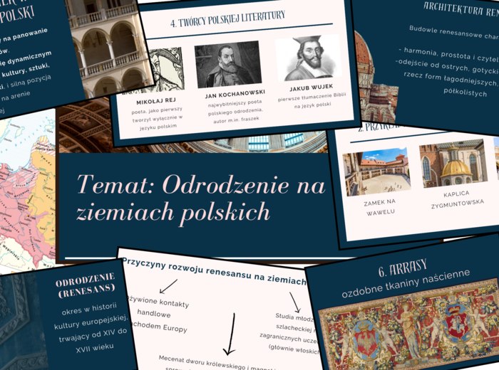 Prezentacja multimedialna: Odrodzenie na ziemiach polskich| Materiał edukacyjny | 16 slajdów