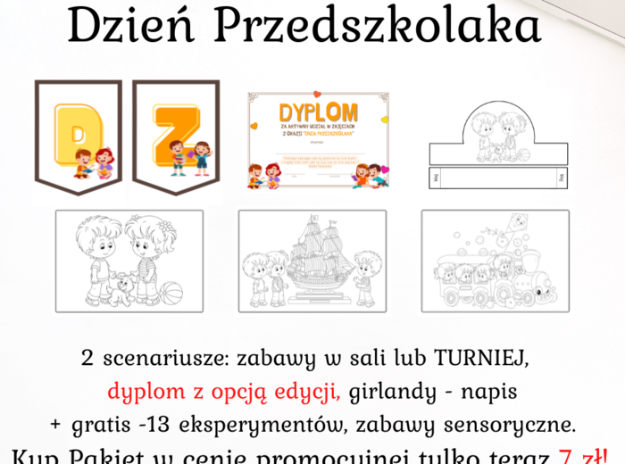 Dzień Przedszkolaka - dyplomy, medale, zabawy, girlandy