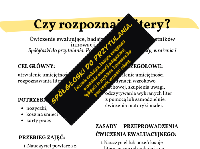 Scenariusz zajęć. Czy rozpoznajesz litery? Ewaluacja innowacji.