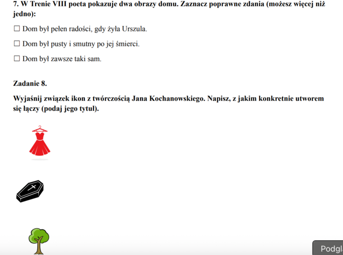Sprawdzian z liryki i twórczości Kochanowskiego (kl. 7-8) 4 wersje (również dostosowana dla uczniów ze SPE)