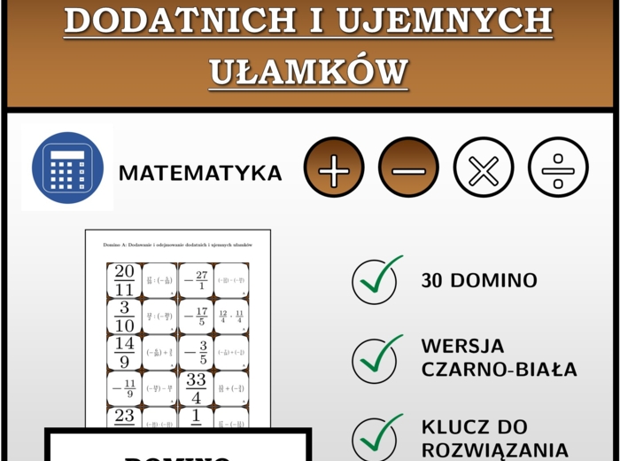 Domino - Dodawanie i odejmowanie dodatnich i ujemnych ułamków | matematyka