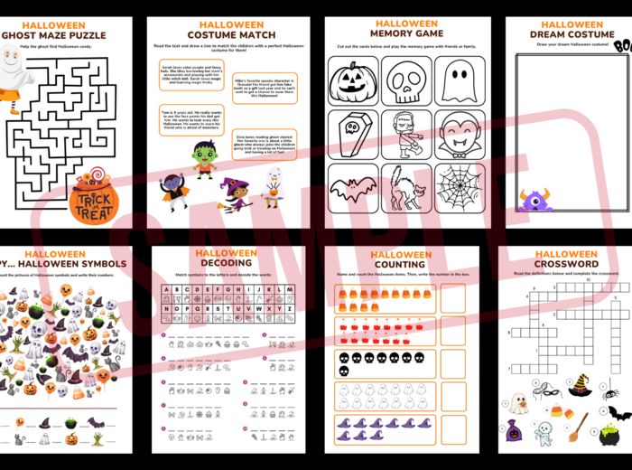 Słówka na HALLOWEEN - Karty pracy z angielskiego dla klas 1-3 (wykreślanki, kodowanie, krzyżówka, kolorowanki i WIĘCEJ!)