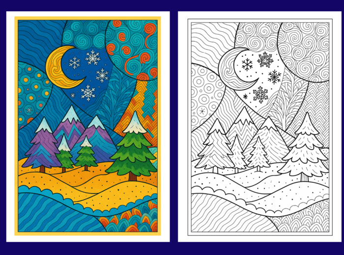 ❄️🎄Zimowe Kolorowanki w Stylu Zentangle – idealne do relaksu i twórczej zabawy! - 36 szt.🎄 - zima