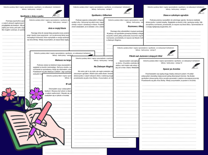 ANIA Z ZIELONEGO WZGÓRZA - karty pracy - wstępy opowiadań - opowiadanie