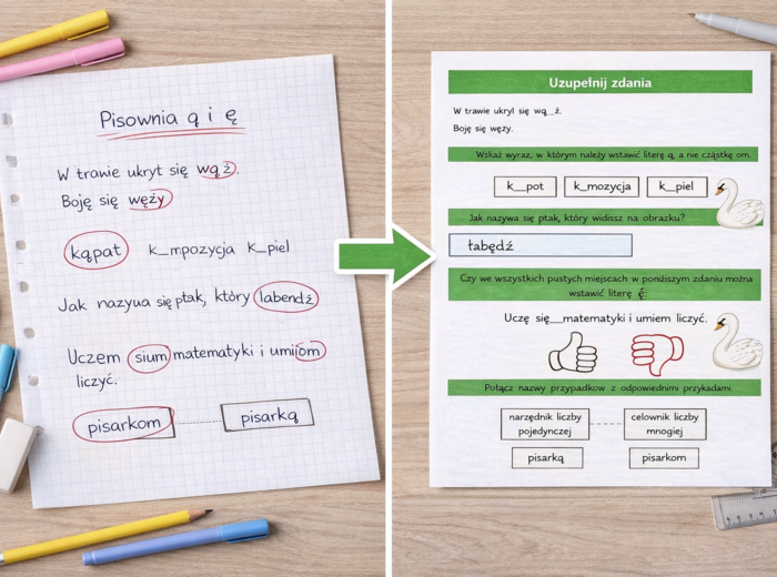 PISOWNIA Ą I Ę [Karta pracy, sprawdzian]
