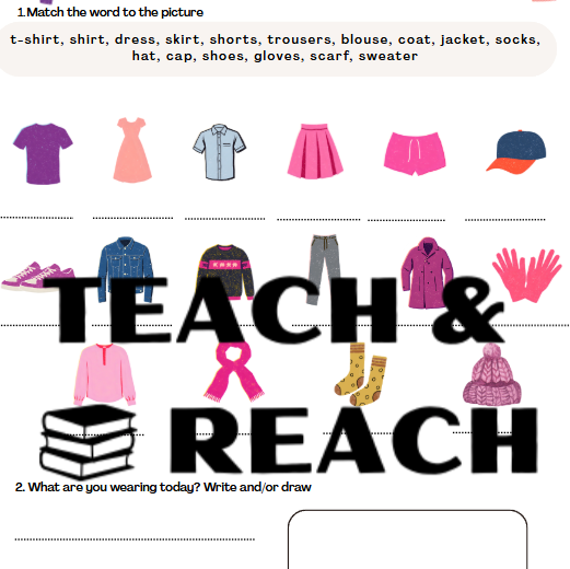 Clothes flashcards, przedszkole, klasy 1-3