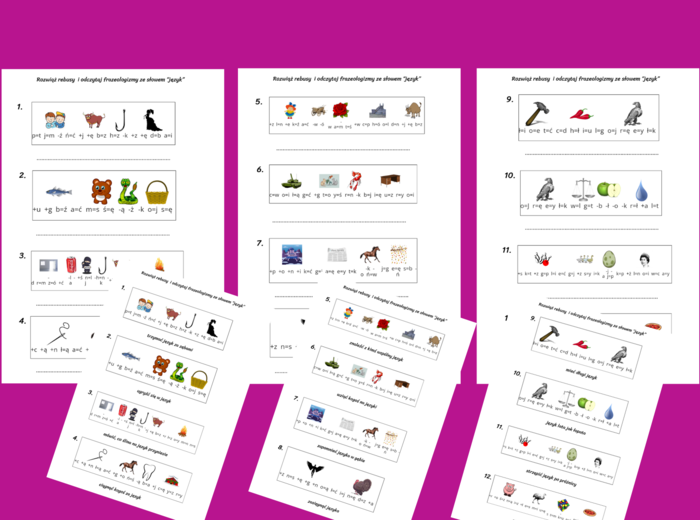 REBUSY – rebus - DZIEŃ JĘZYKA OJCZYSTEGO - frazeologizmy - związki frazeologiczne ze słowem "język"