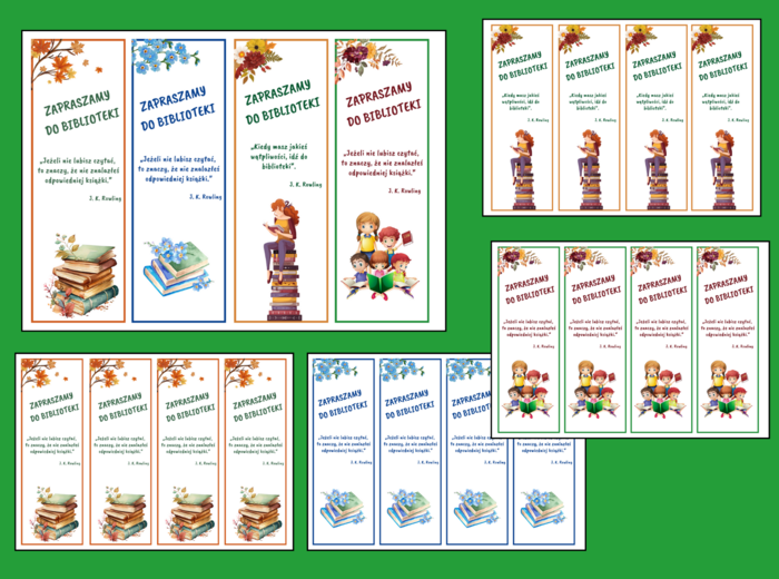 ZAPRASZAMY DO BIBLIOTEKI – biblioteka – zalety biblioteki – cytaty – zakładki do książek – zakładka - 4 szt.
