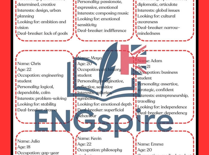 Love & Relationships. Kompletna walentynkowa lekcja B1/B2  wraz z role play (speed dating)