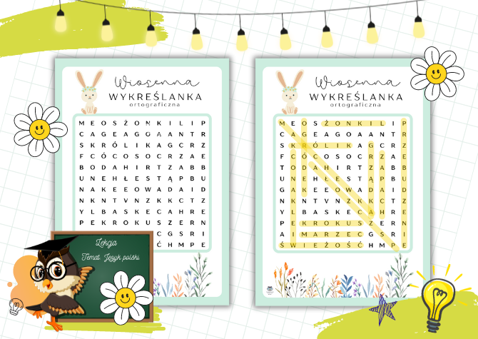 Wiosenna wykreślanka ortograficzna. Wiosna. Ortografia. Język polski