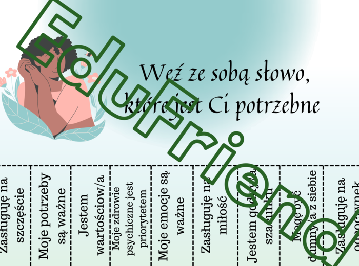 Weź ze sobą słowo, które jest Ci potrzebne- SELFCARE- 21 kart A4- odrywanki- całolroczne