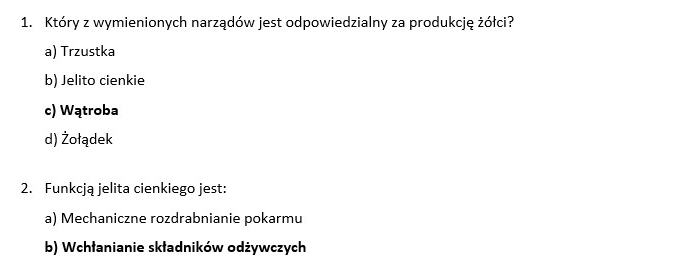 Test- układ pokarmowy i odżywianie człowieka