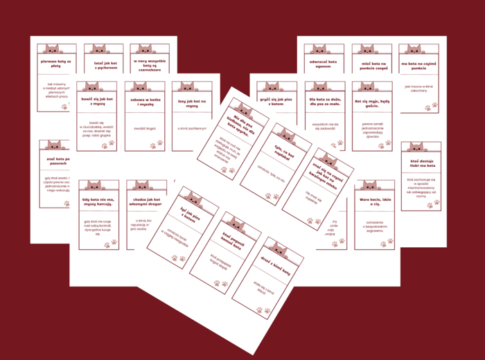 🖤🐱DZIEŃ KOTA - frazeologizmy - ZWIĄZKI FRAZEOLOGICZNE - przysłowia- fiszki – 30 szt. kl. 4-8 – egzamin – powtórzenie- ćwiczenia – frazeologizmy - Dzień Czarnego Kota