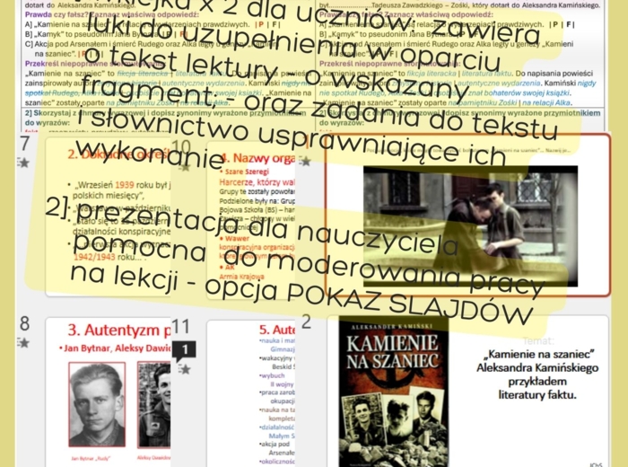 KAMIENIE NA SZANIEC jako literatura faktu. Wklejka, prezentacja: praca z tekstem