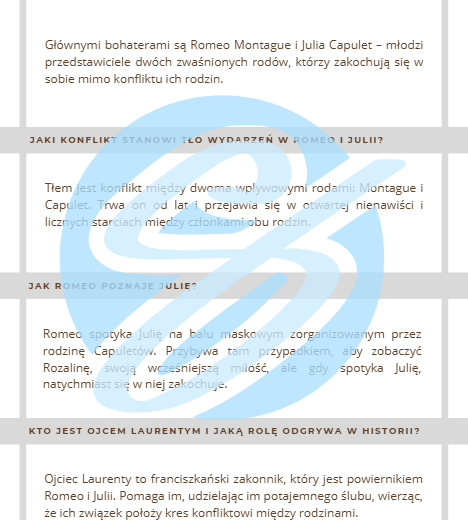 Romeo i Julia – Pytania i Odpowiedzi do Lektury