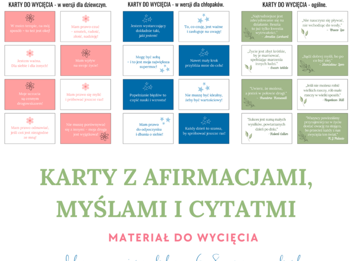 Karty z afirmacjami, myślami i cytatami dla uczniów starszych