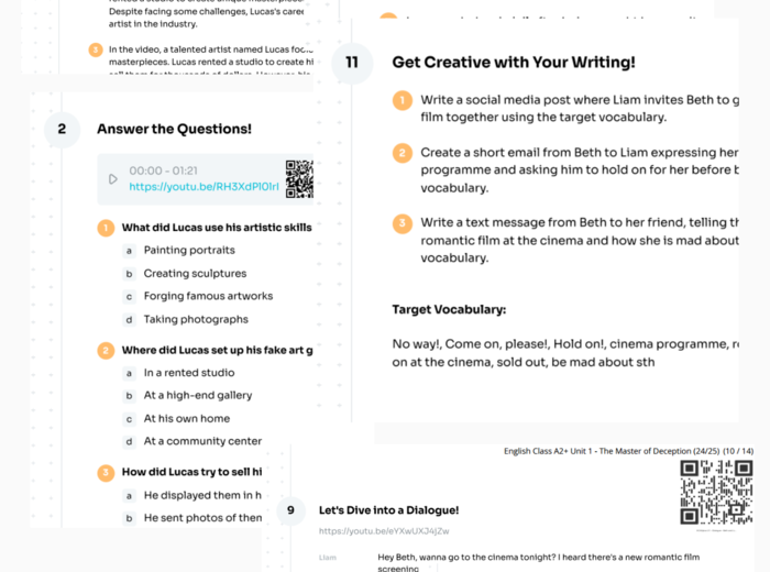 English Class A2+ - Unit 1 - karta pracy - The Master of Deception (24/25) - art, film, culture