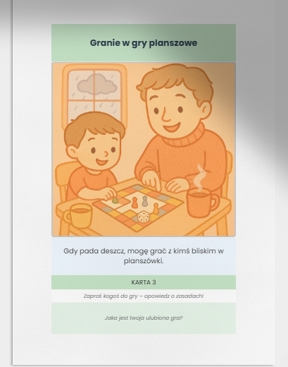 Karty obrazkowe „Co można robić, gdy pada?”