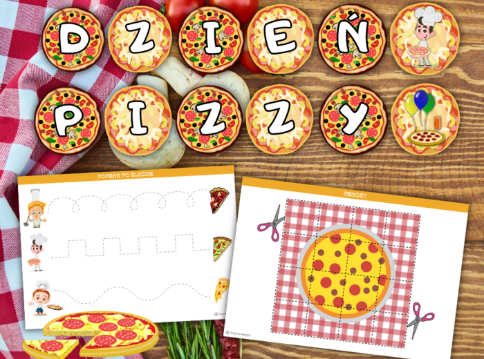 Dzień Pizzy. Girlanda. Zadania. Dyplom. Przypinki. Bingo