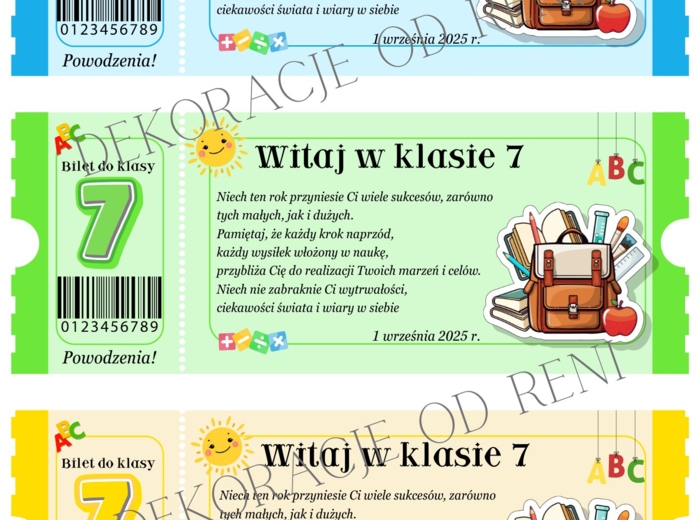 Powitalny Bilet do klasy 7