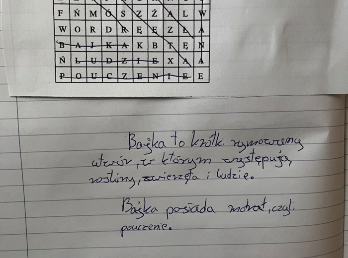 Wykreślanka - cechy gatunkowe bajki