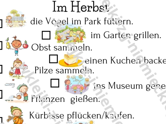 Wyzwania na jesień - język niemiecki - wklejka, karta pracy, wprowadzenie i utrwalenie słownictwa