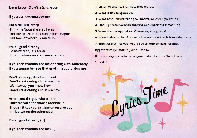 Song lyrics with exercises - Dua Lipa, Don't start now