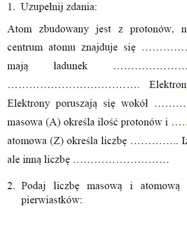 Jądro atomowe-karta pracy