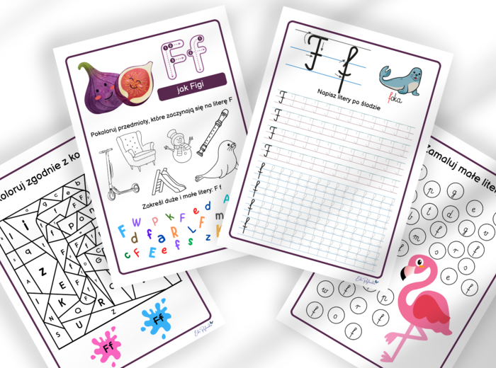 ALFABET DUŻY ZESTAW 92 karty pracy - litery - pisanie i rozpoznawanie, pisanie po śladzie, motoryka mała, grafomotoryka, zerówka, klasa 1