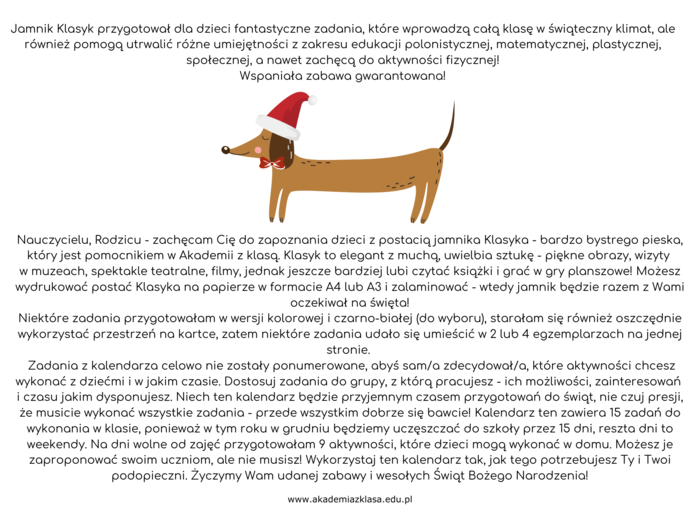 KALENDARZ ADWENTOWY - niesamowita świąteczna przygoda dla klas 2 i 3!